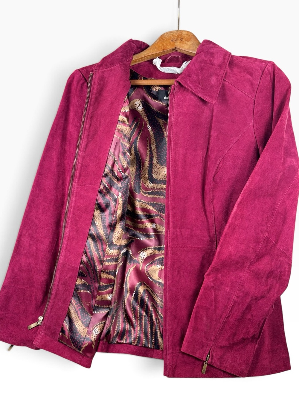 Dennis Basso Washable Suede Jacket Patterned Satin Lining Berry Womenās Size M